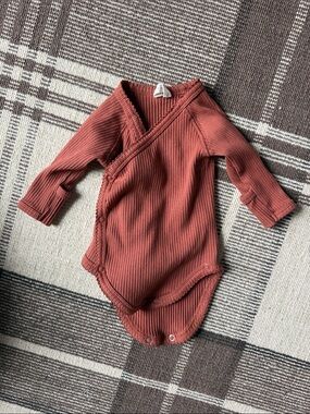 Rust Ribbed Wrap-Front Baby One-Piece Bodysuit Quincy Mae